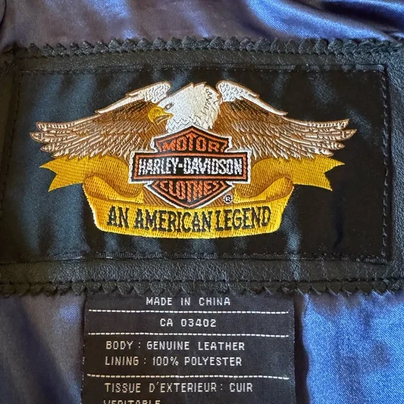 Harley Davidson Black Leather Motorcycle Riding Jacket Size M - Picture 7 of 11